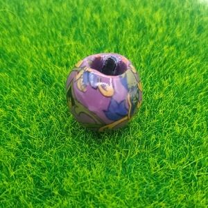Vintage Floral Hand Painted Purple Handcrafted Large Charm P325
